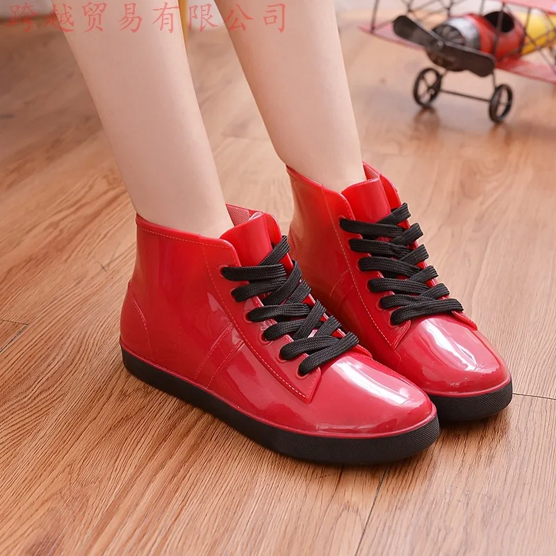 Fashion New arrival sewing waterproof flat with shoes woman rain woman water rubber ankle boots cross-tied botas 2021