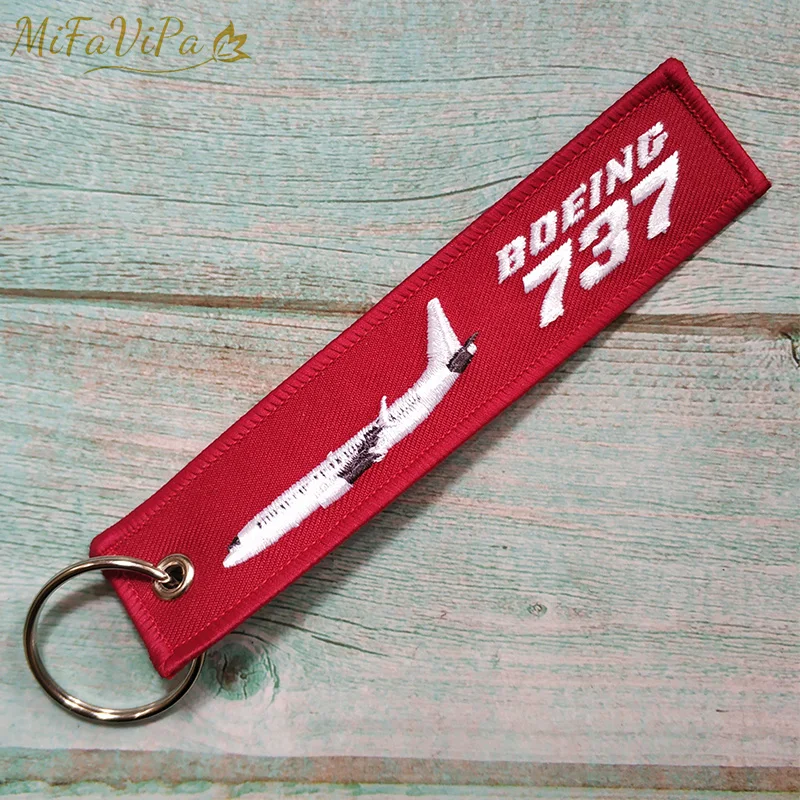 MiFaViPa Boeing 737 Fashion Trinket Keychain Phone Strap Red Embroidery Aviation Key Chains for Men Flight Crew Gift Key Rings