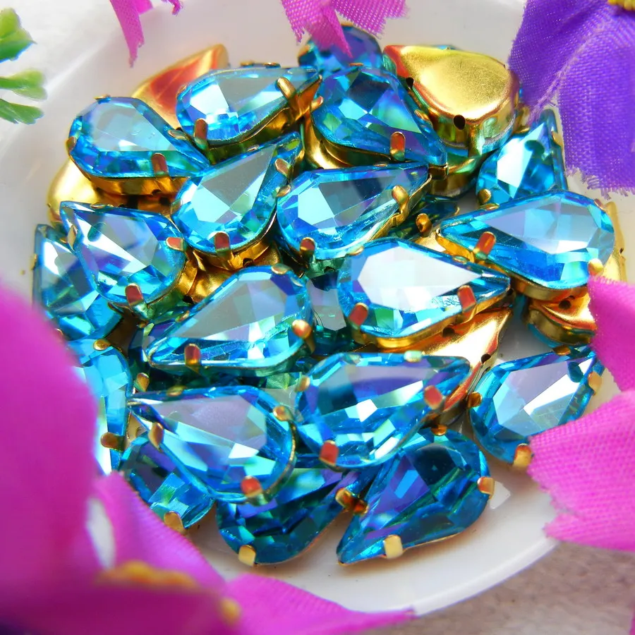 Glaskristall Goldklauen 3*6mm 6*10mm 8*13mm Fantasiefarben Schlanke Wassertropfen Birnenform Aufnähbare Strass-Perlen Handarbeit DIY – Detail 10