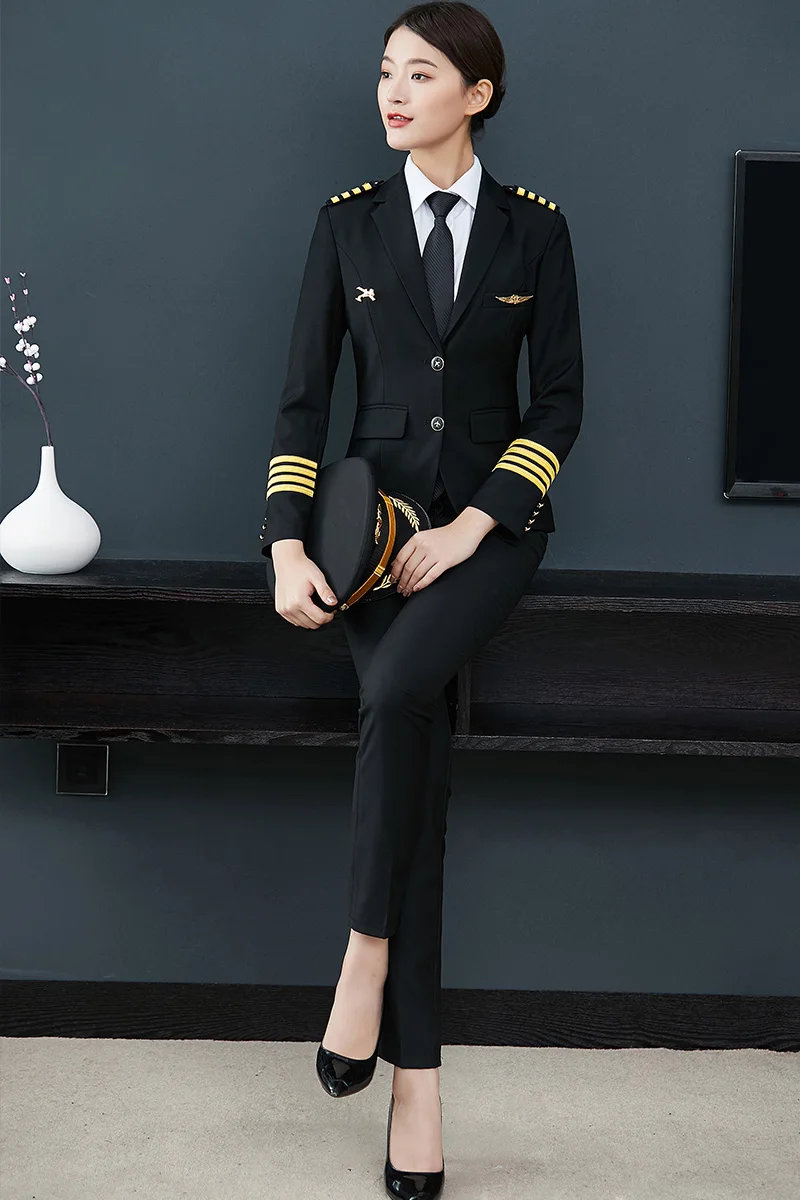 Aviation Uniform Set Women Jacket Pant Pilot Captain Uniforms Flight Attendant Suit Hotel Sales Manager Professional Workwear