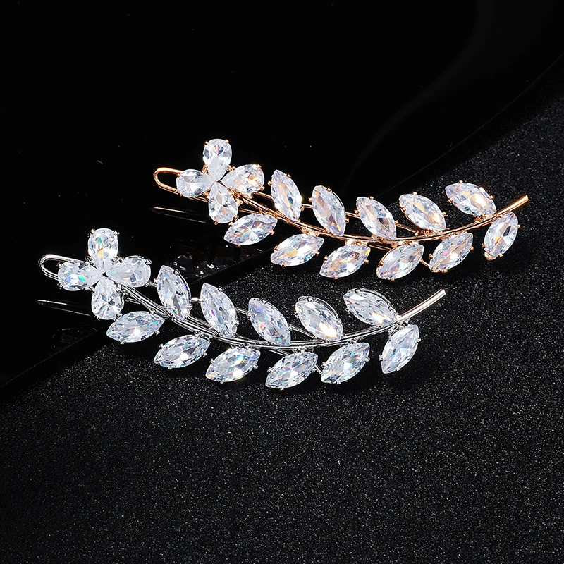 Miallo Fashion Barrette Cubic Zirconia Leaf Hair Clips for Women Accessories Bridal Wedding Hair Jewelry Party  Bride Headpiece