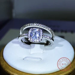New Small Couple Ring 925 Sterling Silver Popular Fashion Four-Claw Zircon Ring Two-Piece For Ladies Party Birthday Jewelry Gift