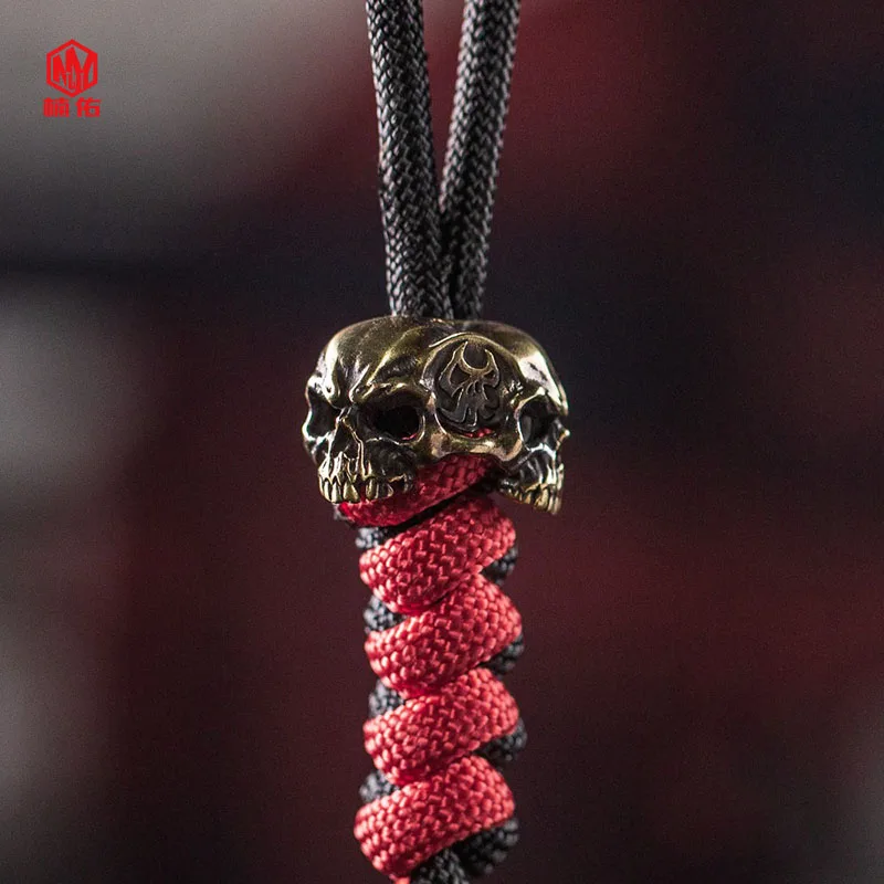 1PC EDC Paracord Beads Three-sided Skull Retro Brass White Copper Oxide  Umbrella Rope Cord Lanyard Pendants Knife Beads