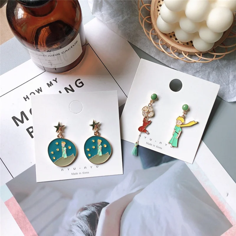 Trendy The Little Prince Cute Personality Fox Anime Earrings ForWomen Cartoon Character Asymmetry Creativity Simple Girl Jewelry