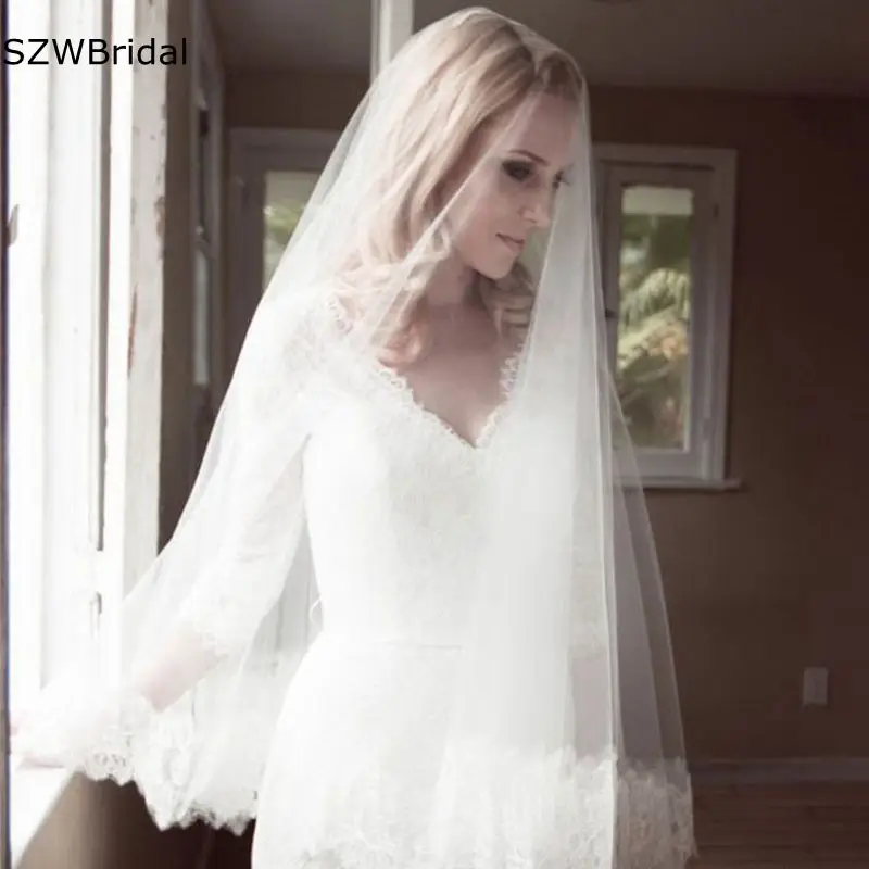 New Arrival Lace Edge Wedding Veils Velo de novia Matrimonio Wedding accessories Black veil brides Ivory Bridal Veil