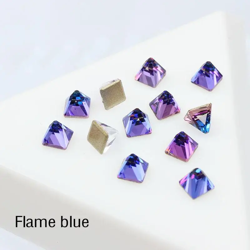 Blue Volcano Square Cone Shape Nail Art Flatback Rhinestones DIY Gold Back Fancy Glitter Diamond Gems Decor & Crafts & Garments