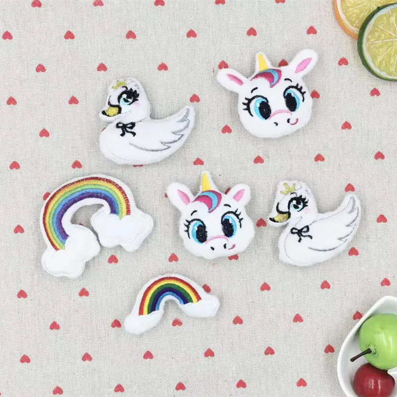 10pcs/lot DIY Handmade Unicorn swan rainbow dolls   Padded Patches Appliques For Clothes Sewing Supplies DIY Hair Decoration