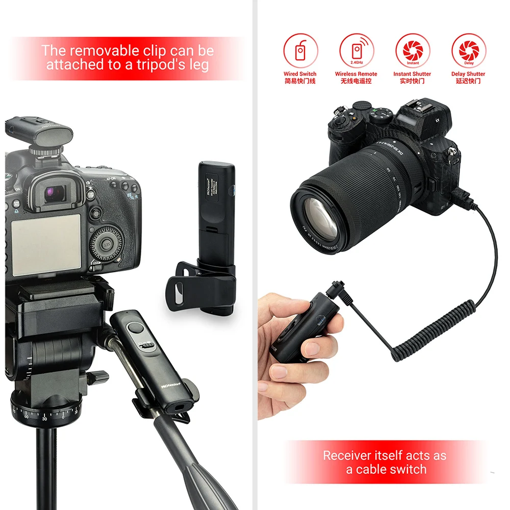 Controle remoto sem fio de liberação do obturador, DSLR Camera Controller, Nikon Z9, D850, D810, D800, D700, D500, D300, D300s, D200, 50m, 2,4 GHz