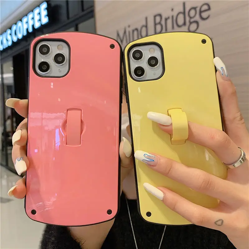 

Art Folding Wrist Strap Phone Case For iPhone 12 11 Pro Max XR XS Max 6 7 8 Plus X SE20 Soft TPU Hide Loop Ring Stand Cover