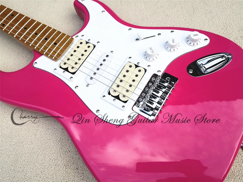 

Order booking star electric guitar,pink guitar,HSH yellow pickups,yellow maple neck,chrome buttons