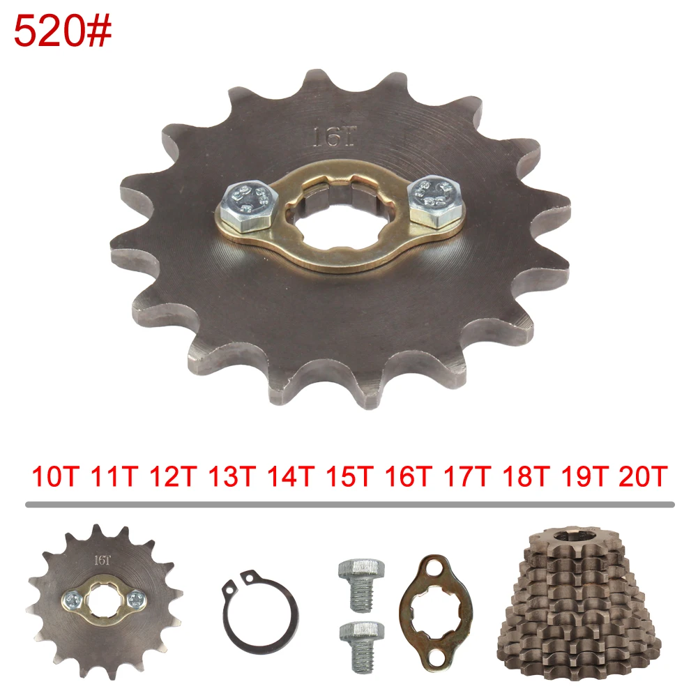 Front Engine Chain Sprockets 520# 10T 11T 12T 13T 14T 15T 16T 17T 18T 19T 20T 21T 22T 23T Teeth 20mm With Retainer Plate Locker