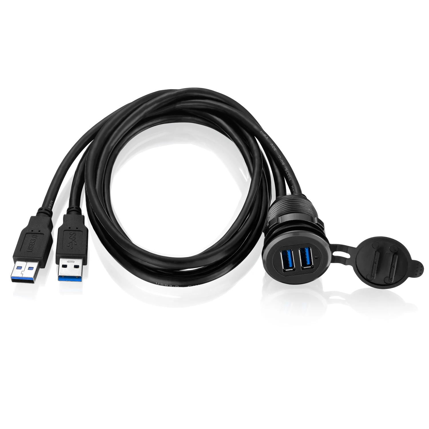 بوشارا فلوش جبل لوحة مزدوجة USB ذكر إلى أنثى تمديد كابل مع مؤشر ضوء الألومنيوم قذيفة لسيارة قارب دراجة نارية