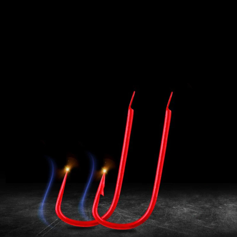 DYGYGYFZ 11Pcs/set Red Barbed Barbless Hooks Fishing Hooks #1-#8 High Carbon Steel Carbon Red Bait Holder Fish Hook Set