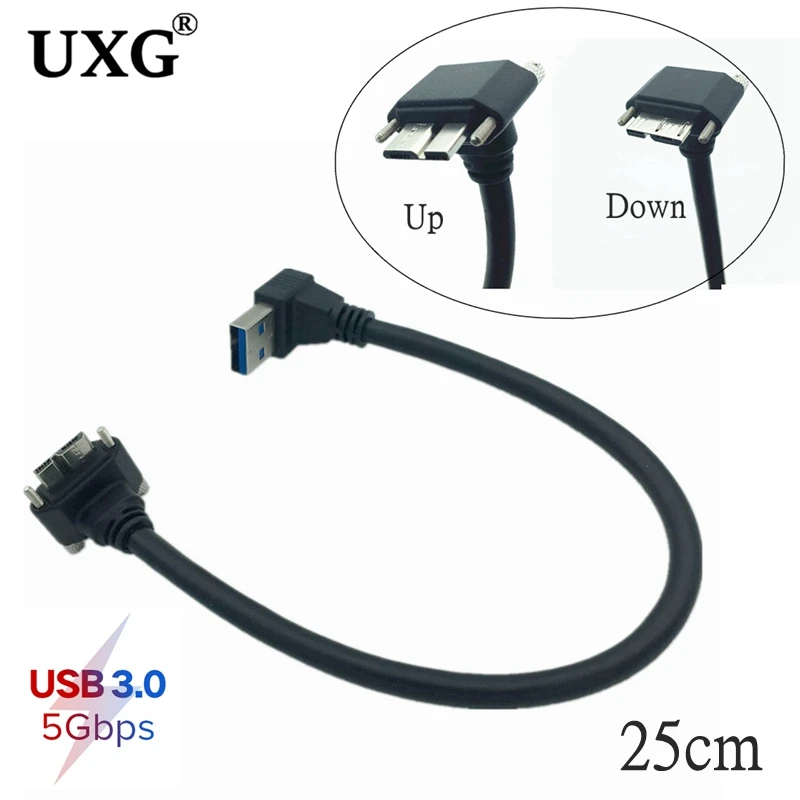 Double Bend Degree USB 3.0 Male Down Angled to Micro B male Up Down charging data transmission Cable For Hard disk mobile phone