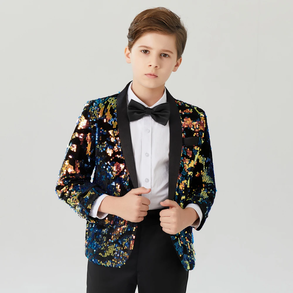 Children\'s piano costumes studio model catwalk host fashion sequined suit jacket Children\'s sequins shelves drums costumes