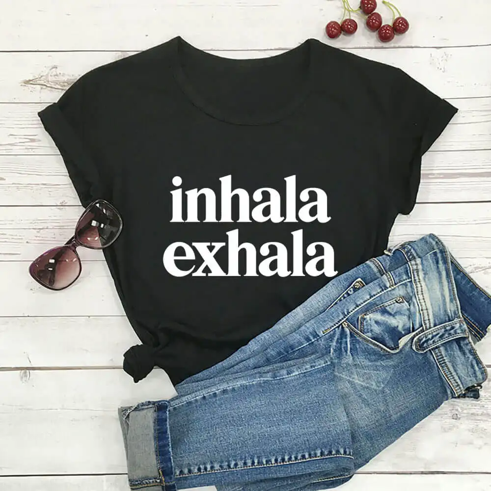 Inhala Exhala Latina Spanish Women’s Tshirt Women Funny Summer Casual Short Sleeve Top Inspirational Latina Mexican T-shirts