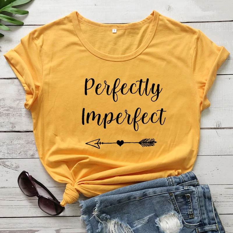 Perfectly Imperfect Arrow T-shirt Women Religious Christian Tshirt Apparel Casual Summer Short Sleeve Motivational Top Tee Shirt