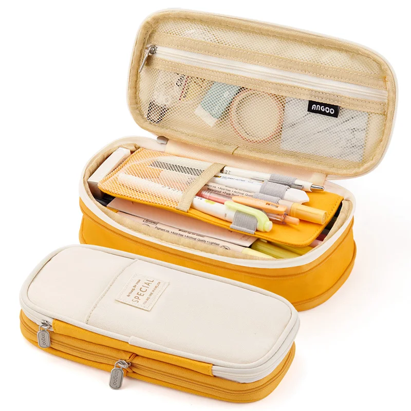 Organizer Pen Box Pencil Case Fold Canvas Stationery Storage Solid Color for Cosmetic Bag Travel Student School Supplies Pouch G