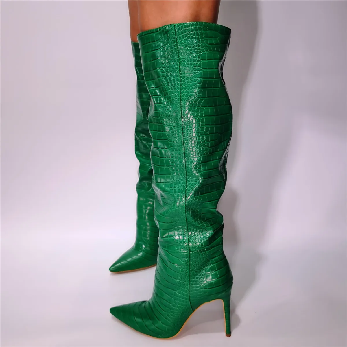 fashion shoes Green Crocodile Leather boots stilettos High heels over the knee thigh high boots women's shoes large size 47 45