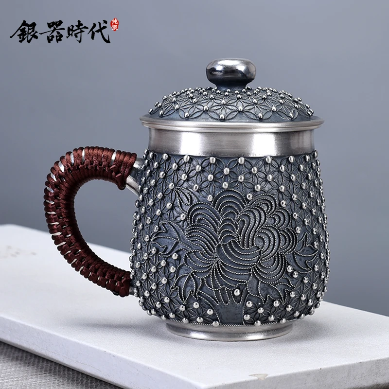 Silver age character fine wire inlay silver bead large tea urn 999 sterling silver mugs household masters cup