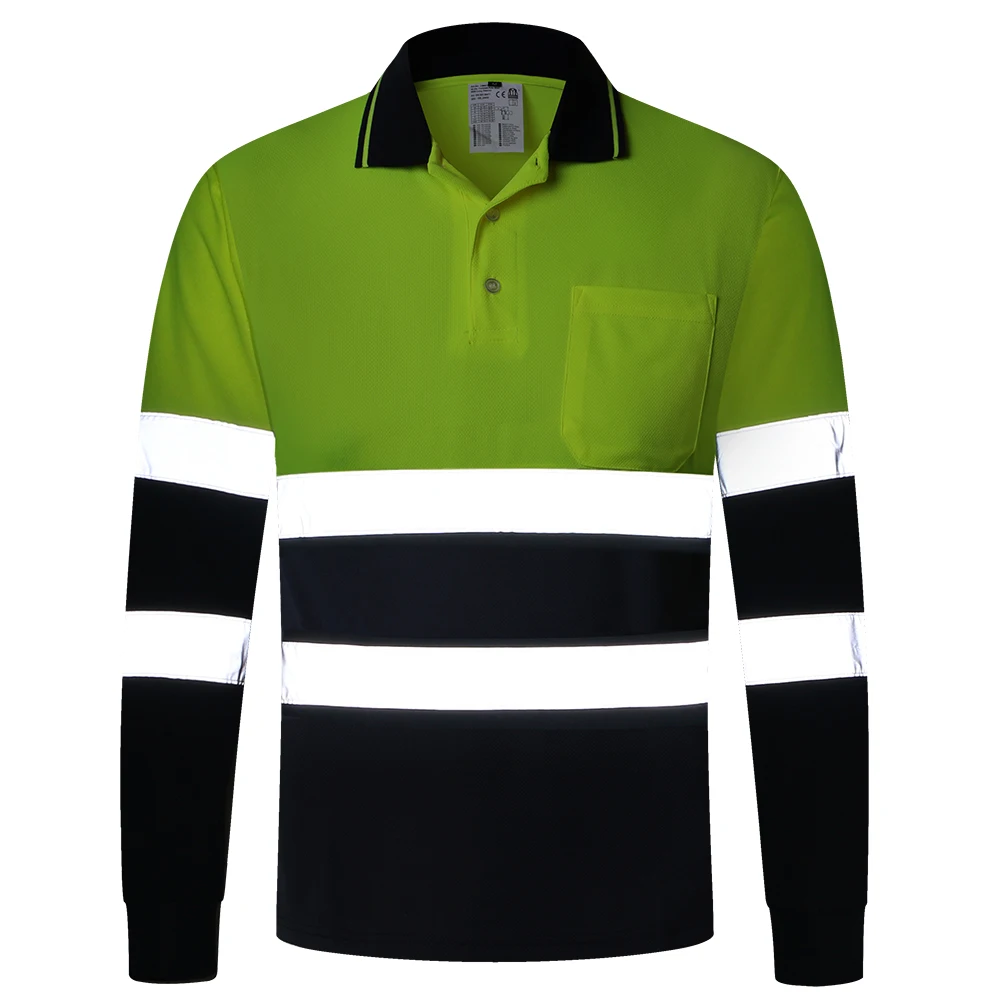 

Two Tone Long Sleeve Safety Polo Shirt Orange High Visibility Reflective Shirt With Pockets Hi vis work shirt