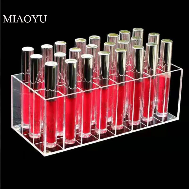 Acrylic Gloss Makeup Organizer Holder Acrylic 24 Slots Storage Box Deepen Lipstick Creative Desktop Finishing Transparent