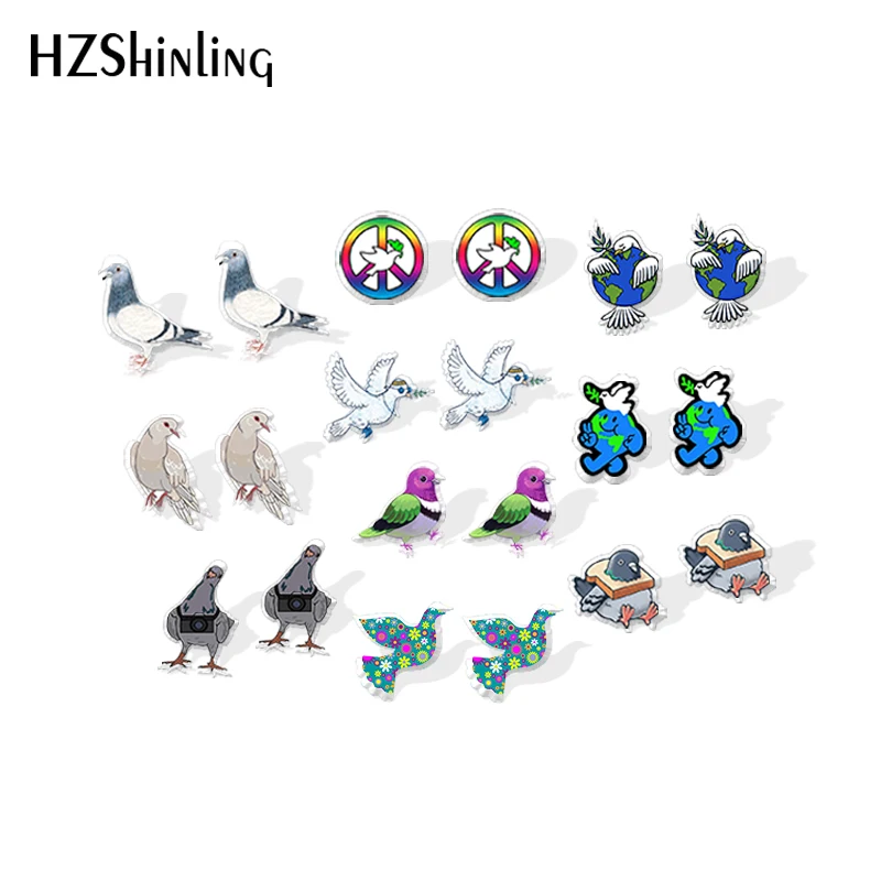 2021 New Lovely Dove Stud Earring Pigeon Acrylic Resin Earrings Epoxy Handmade Jewelry Gifts Girl