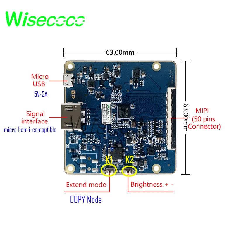 Wisecoco 5 Polegada round display lcd círculo ips tela mipi driver placa de controlador 2160*1080 para raspberry pi 3 3b +