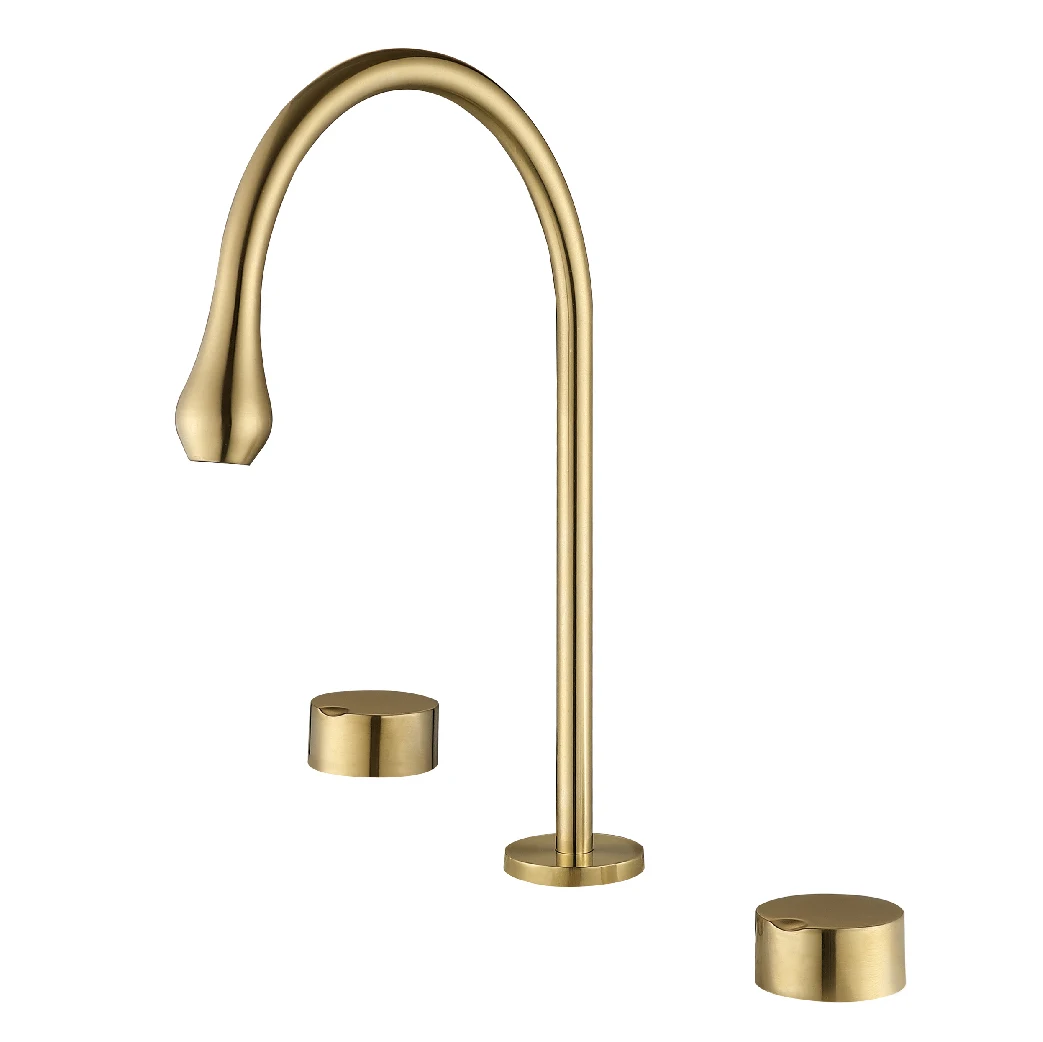 Luxury Brushed gold Bathroom sink faucet Fashion design Brass 3 holes 2 handle Basin mixer faucet Top Quality Bathroom Tap