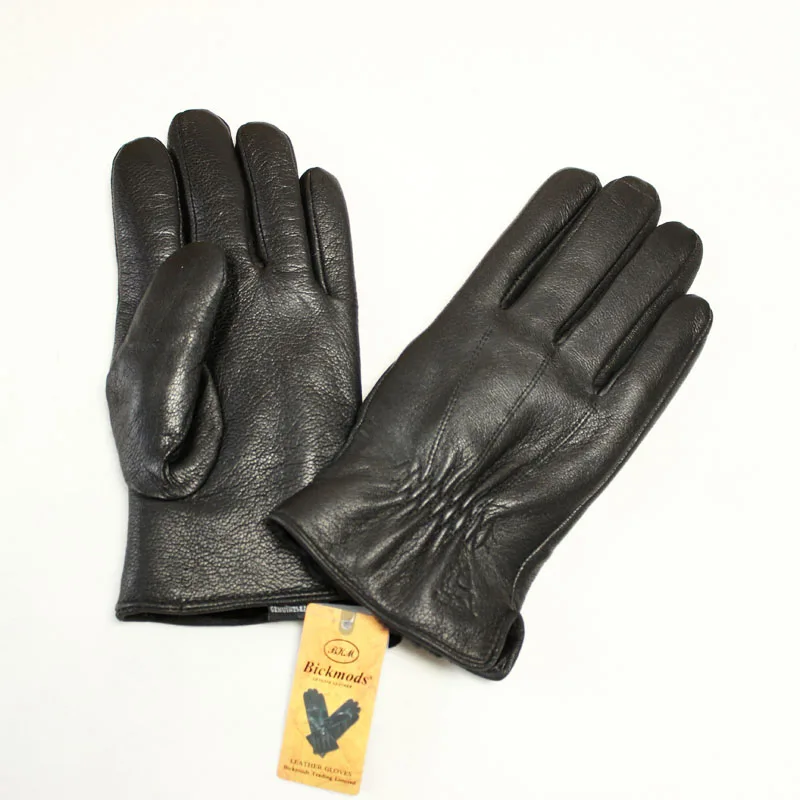 Winter Warm Thickened Sheepskin Fur Lined Deerskin Gloves Men's Black Leather Windproof and Cold Proof Outdoor Motorcycle Riding