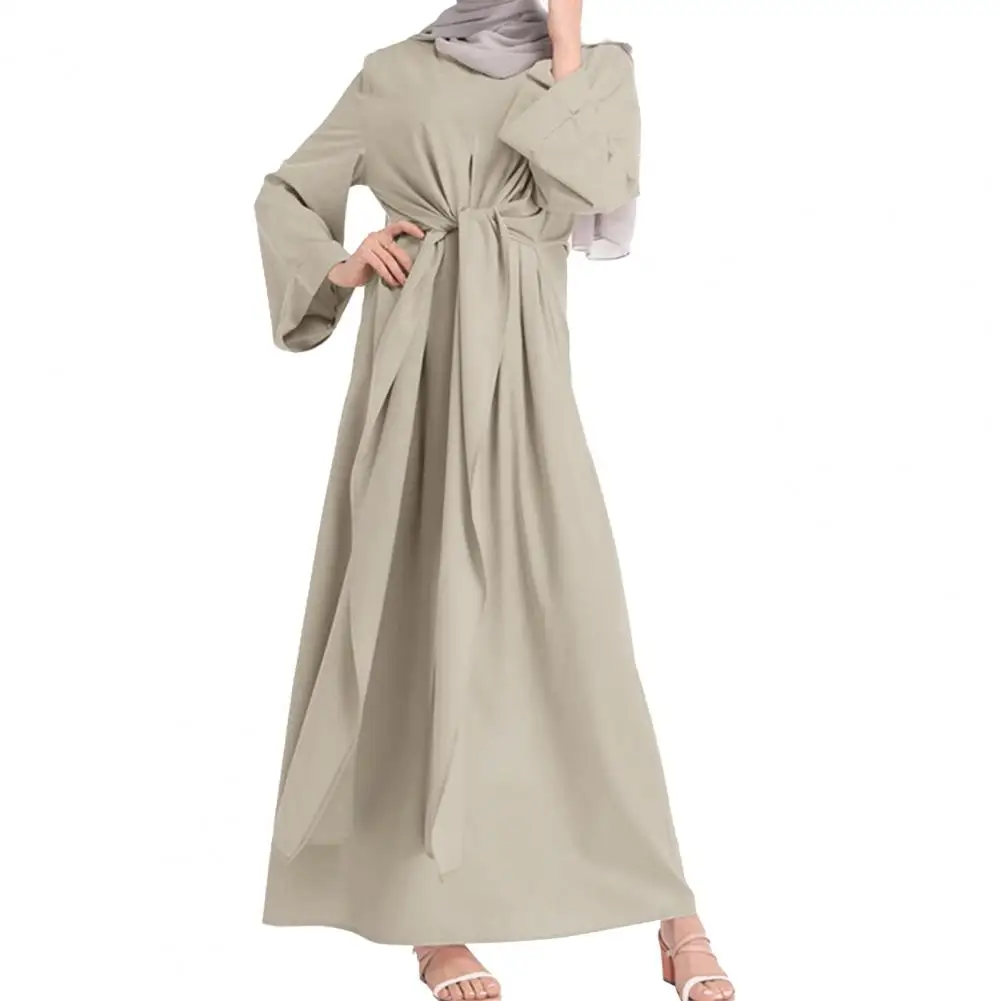 Summer Women Casual Style Maxi Dress Loose Abaya Nidha Long Sleeve Solid Color Dubai Turkey Modest Robe Kaftan Islam