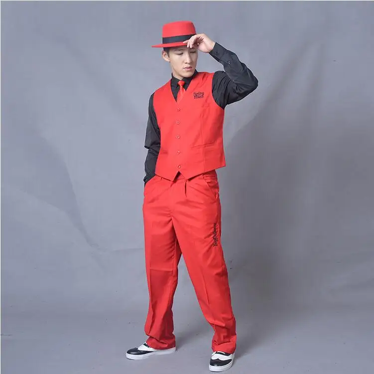 Men\'s Mechanical Dance clothes locking performance hip hop arena Uniform Standard Popping Vest + pants solid color suit Boy