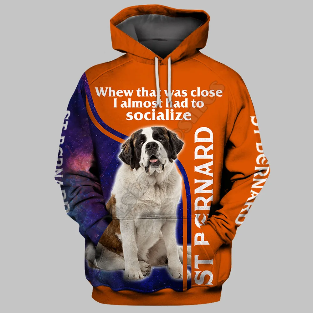 St Bernard Hoodie Cetak 3D Pullover Mode Pria untuk Wanita Sweter Hewan Lucu Drop Shipping