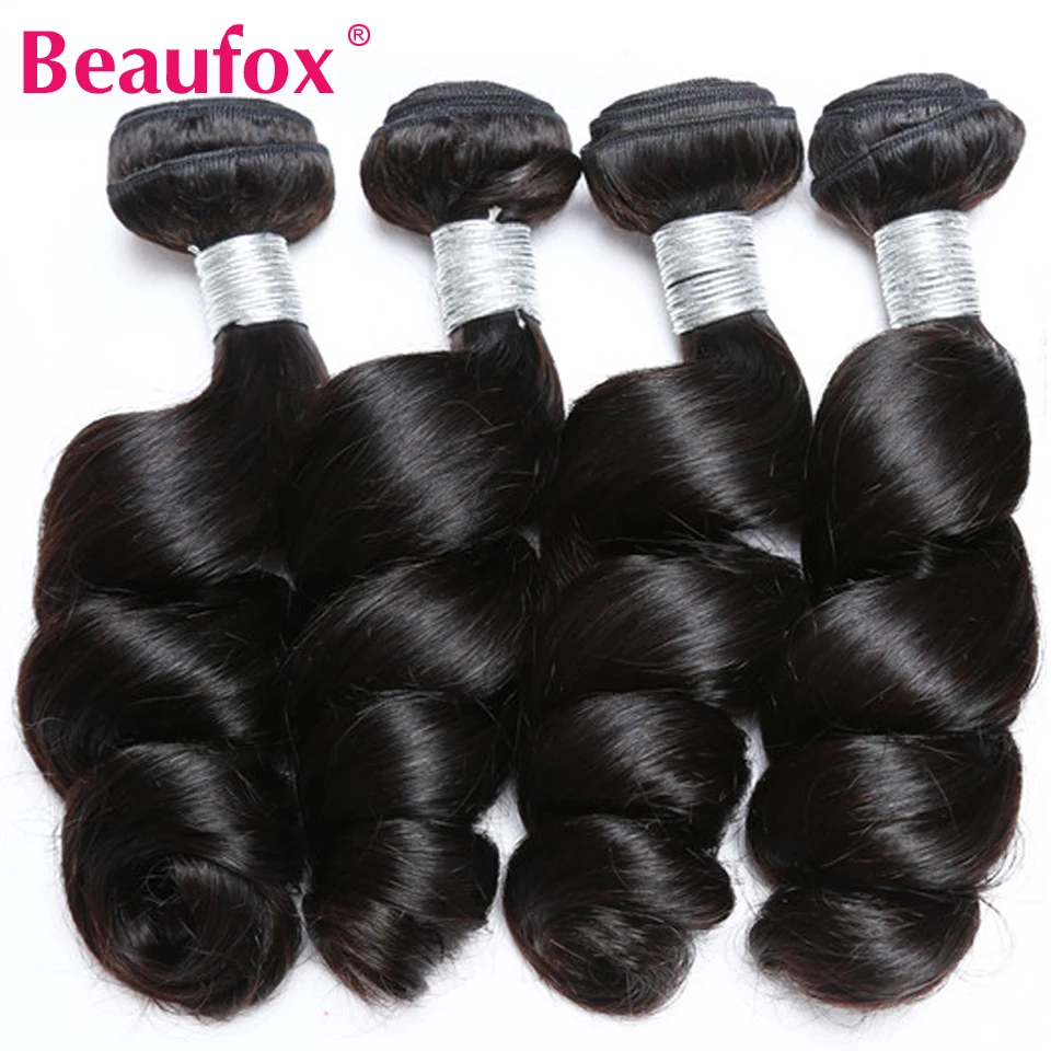 Beaufox-extensiones de cabello humano ondulado, mechones de cabello brasileño ondulado, Natural, negro, Remy, 1/3/4 piezas