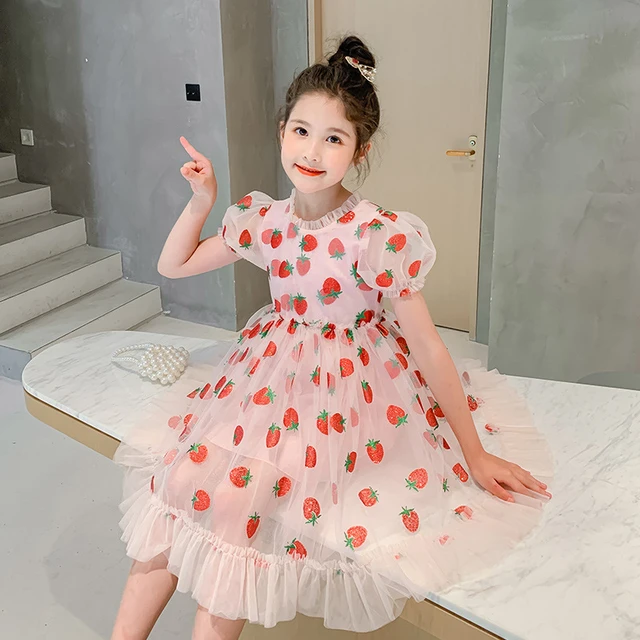 Summer 2021 Girls Dress Kids Dresses For Girls Clothes Children Clothes Toddler Teens Princess Dress Pink Strawberry Vestidos Girls Casual Dresses AliExpress