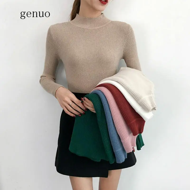 

Autumn Winter Women Pullovers Sweater Knitted Elasticity Casual Jumper Fashion Slim Turtleneck Warm Female Sweaters