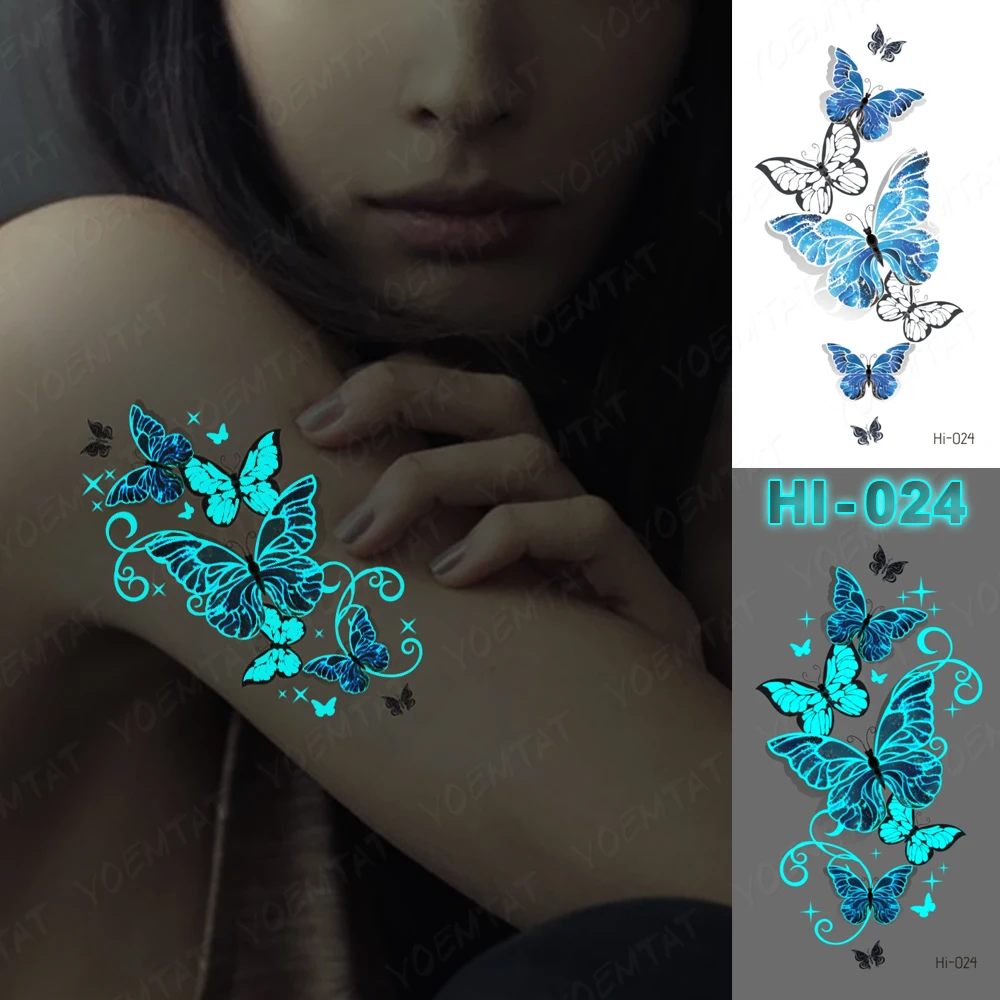 Wholesale Blue Luminous Glow Tattoo Sticker Deer Glowing Snake Waterproof Temporary Tatoo Wrist Fake Tatto For Body Art