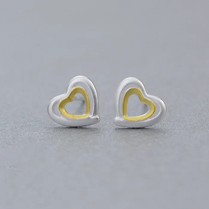 

Женские серьги из настоящего серебра 925 пробы, подарок для девочек, модные ювелирные изделия из стерлингового серебра серьги Двойные сердца пробы