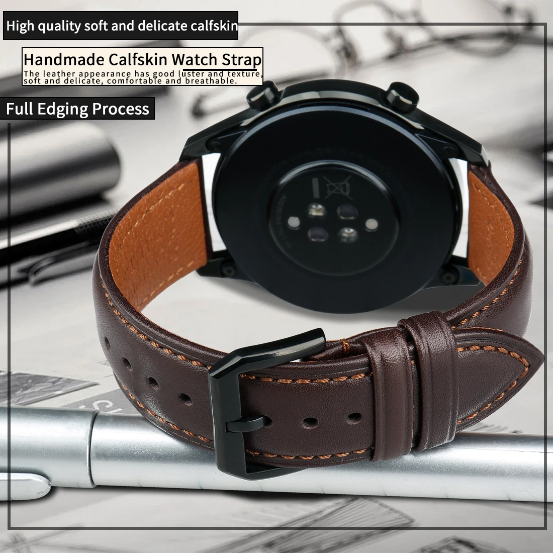 Imagem -02 - Maikes Super Qualidade Pulseira de Relógio Couro Genuíno Preto Marrom 18 19 20 21 22 24 mm Pulseiras Relógio para dw Daniel Wellington