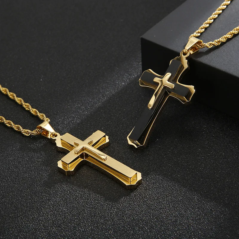 European and American Christianity Classic Creative Cross Pendant 316L Stainless Steel Men\'s Fashion Necklace