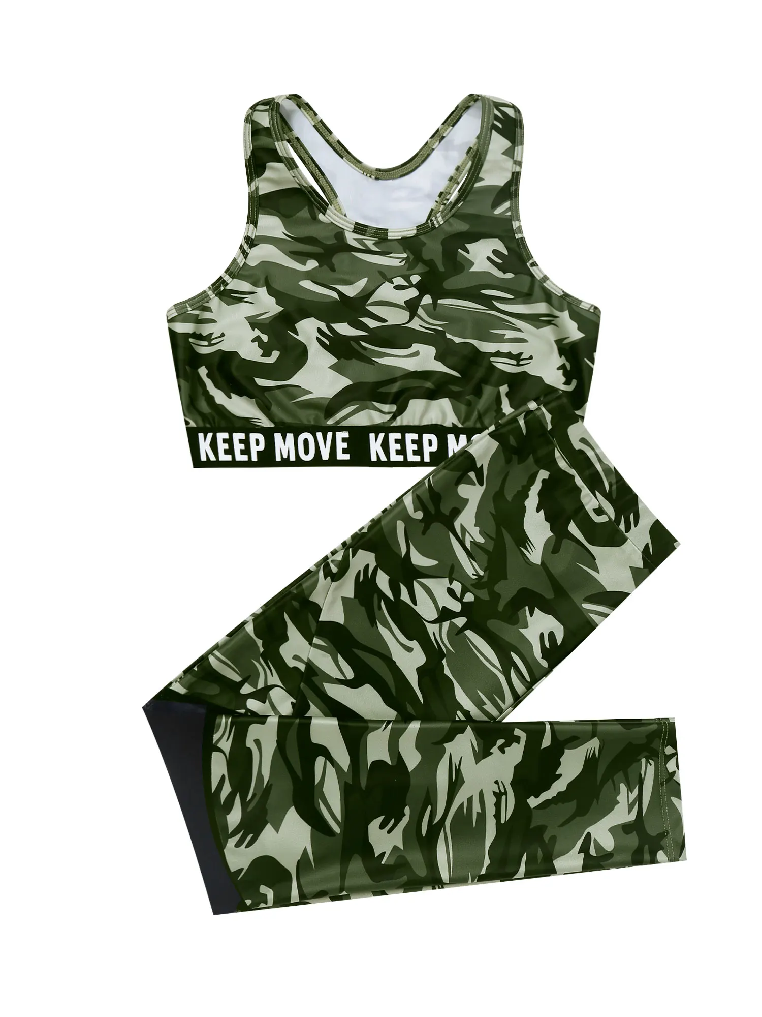 Kids Girls Running Gymnastics Outfit Sports Dancewear Digital Print Sleeveless Crop Top with Mesh Pants for Yoga Workout Fitness