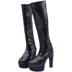 Zwart Synthetisch Leer Lange Laarzen Schoenen Hoge Hak Voor 1/3 24 