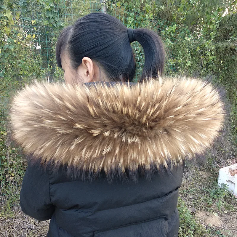 5A quality natural fur collar Winter Real Natural Raccoon Fur Collar for hat High Quality Raccoon Fur Fashion Coat Collar