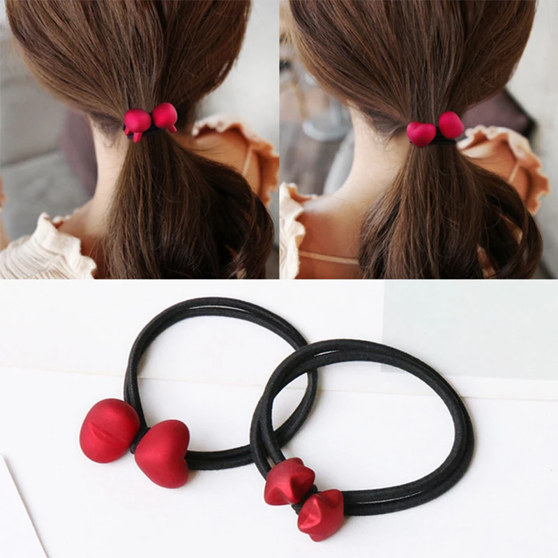 Red Elastic Hair Bands Ponytail Holder Scrunchies Round Ball Square Rabbit Star Hair Rubber Band Headband Lady Hair Accessories