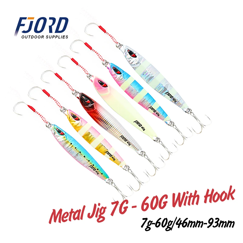 FJORD High Quality 10g 20g 30g 40g 60g Shore Casting Metal Jig With Hook Sea Bass Artificial Lead Cast Bait Fishing Lure