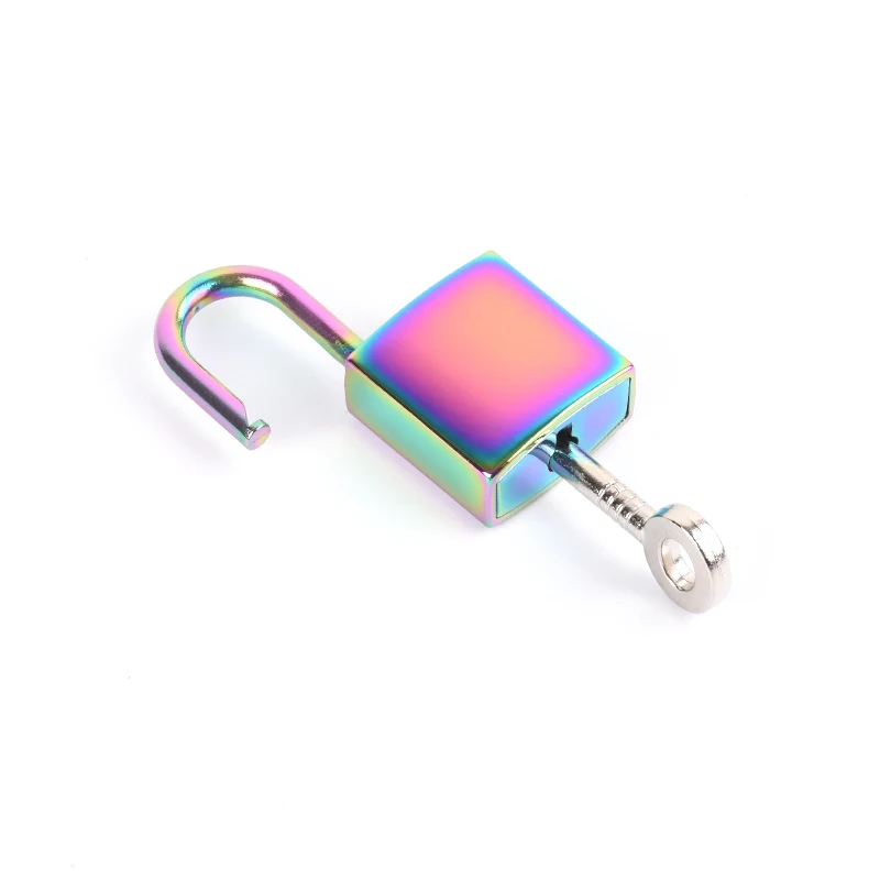 Small Rainbow Color Square Padlock Pendant, Rectangle Working Padlock With Keys For Handbag or Purse DIY