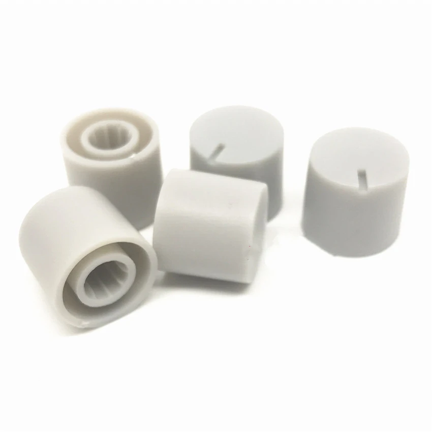 10pcs Potentiometer Knob 14*13mm 6mm Shaft Hole Dia Plastic Threaded knurled Potentiometer Knobs Caps