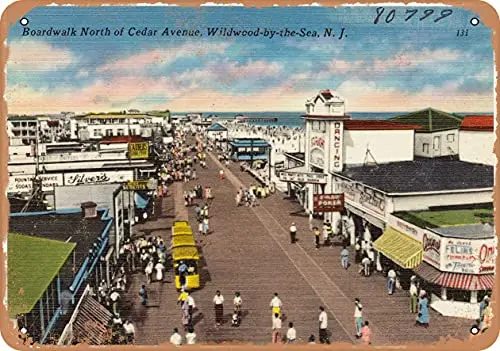 

Metal Sign - New Jersey Postcard - Boardwalk North of Cedar Avenue, Wildwood-by-The-Sea, N. J. - Vintage Rusty Look Wall Decor