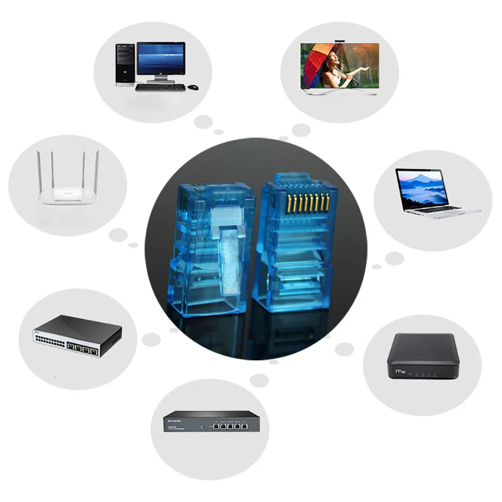 OULLX 6U RJ45 Ethernet Vergulde Cat5e Jack UTP Module Plug Network Connector RJ-45 Crystal Heads Cat5 Multicolor Kabel