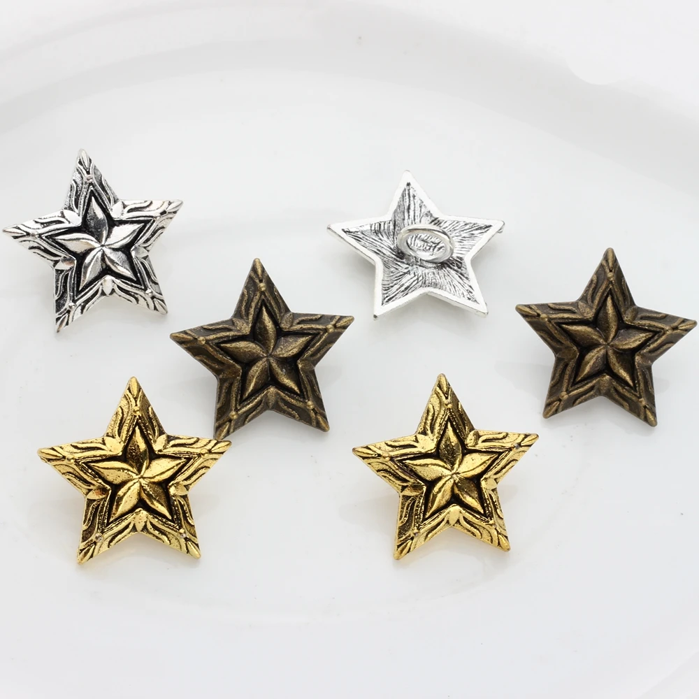 3pcs/lot 28MM Retro Alloy Vintage Bronze 3D Stars CONCHO Pentagram Decorative Buttons Charms For DIY Accessories